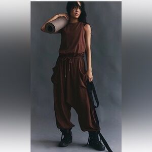 Free People Movement Scrimmage One Piece Harem Elastic Waist Pocket Brown S NWT